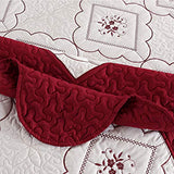 Oliven 3 Pcs Embroidered Quilt Full/Queen Size Floral Bedspread Soft Breathable Flower Coverlet Burgundy White Bed Cover Embroidered Bedding Christmas Bed Home Decor Oliven