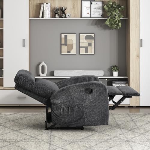 Lexicon Manual Recliner Chair, Textured Microfiber Reclining Chair, Wall Hugger, Track Arms, Magazine Pockets, Manual Recliner for Living Room/Office/Apartment, Easy Assembly, Dark Gray