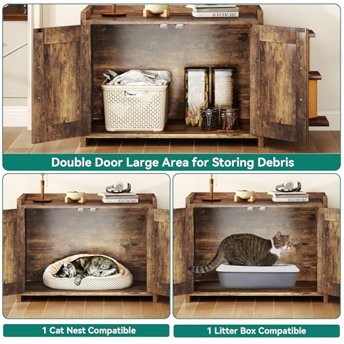 YITAHOME 27" Cat Litter Box Enclosure, Modern Cat Litter Box Furniture Hidden with Scratching Post&cusion, Wooden Cat House as Side End Table Nightstand, Fit Most of Litter Box, Brown YITAHOME