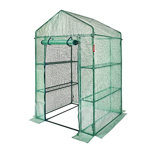 VEVOR Walk-in Green House, 55.5 x 29.3 x 80.7 inch, Portable Greenhouse with Shelves, High Strength PE Cover with Roll-up Zipper Door and Steel Frame, Set Up in Minutes, for Planting and Stor - WoodArtSupply