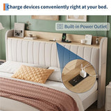 GarveeHome King Size Bed Frame with Storage Headboard, Upholstered Platform Beds with Drawers, Charging Station, Noise-Free, No Box Spring Needed, Easy Assembly, Beige GarveeHome