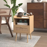 MECHYIN Rattan Nightstands, Bedside Tables with Charging Station, Rattan Drawers Nightstands, Rattan End Table with Solid Wood Feet, Side Table Nightstands sets for Bedroom - Natural MECHYIN