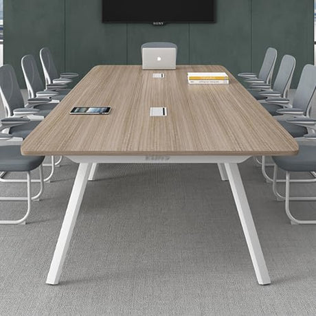 HOLGVE Conference Table, 9FT Seminar Desk, Office Meeting Table for 10, White Metal Frame, Large Rectangle Training Table HOLGVE