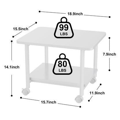 QieerHior Printer Stand 2-Tier Large Printer Table Under Desk Printer Stand for 3D Printers, Desktop Printers, Laser Printers, Rolling Printer Cart with Wheels for Home Office Storage (White)