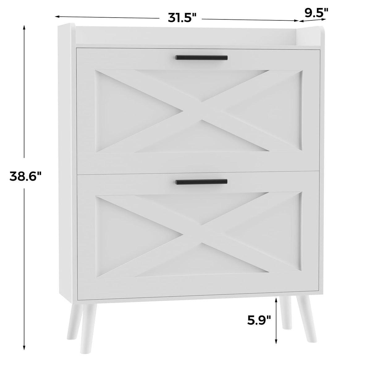 Homleke Farmhouse Shoe Storage Cabinet with 2 Flip Drawers and Barn Door Design, Adjustable Shelves, Modern Hidden Slim Narrow Shoe Rack Cabinet for Entryway, Foyer, Hallway, Living Room, White Homleke