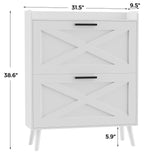 Homleke Farmhouse Shoe Storage Cabinet with 2 Flip Drawers and Barn Door Design, Adjustable Shelves, Modern Hidden Slim Narrow Shoe Rack Cabinet for Entryway, Foyer, Hallway, Living Room, White Homleke