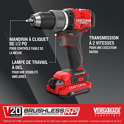 CRAFTSMAN RP+ Cordless Drill/Driver Kit, with 2 Batteries and Charger, Brushless (CMCD713C2) CRAFTSMAN