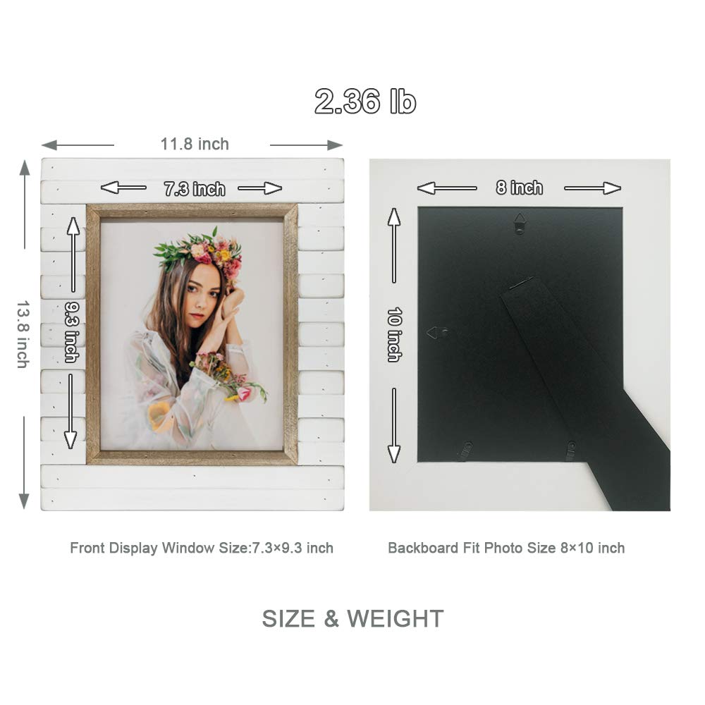 icheesday 8x10 Wooden Picture Frame Rustic Distressed White Photo Frame with Glass Cover Ready to Table Top and Wall Mounting icheesday