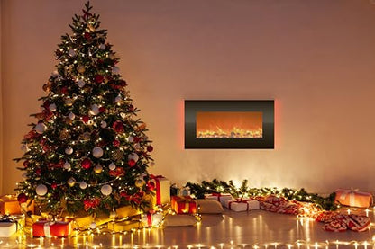 Northwest Electric Fireplace - 30 Inch Wall Mounted Fireplace - 13 Backlight Colors and Remote Controlled LED Flames, Heat, and Brightness (Black)