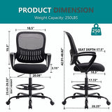 DUMOS Drafting Chair - Counter Height Adjustable Tall Office Desk Chair with Fixed Armrests and Comfortable Lumbar Support for Standing Desk, Deep Black DUMOS