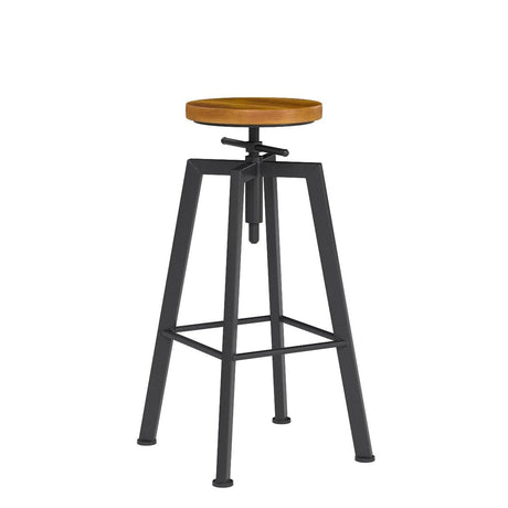 VILAVITA Vintage Adjustable Bar Stools Set of 2, Height Ranges from 24.8 to 30.8 inch, Natural Wood Seat and Heavy Metal Frame Rustic Industrial Swivel Bar Stools VILAVITA