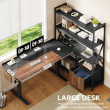 Homiflex 77.8 Inches L Shaped Standing Desk Corner Desk with Hutch Electric Height Adjustable Desk with Storage Shelves File Drawer Power Outlets Reversible Computer Gaming Desk for Home Office Black Homiflex