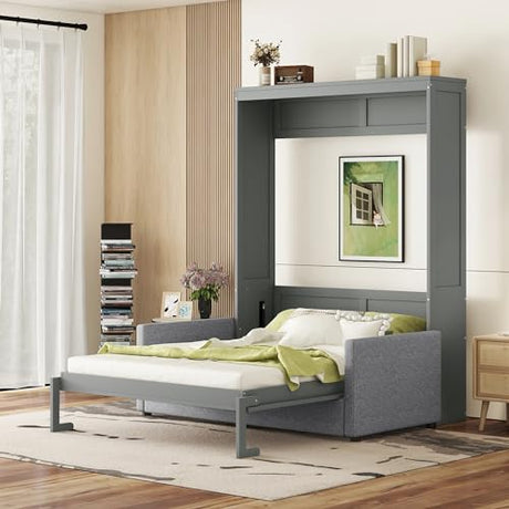 Ball & Cast Queen Size Murphy Bed Wall Bed with Sofa,can be Folded,Multifunctional Hideaway Cabinet Bed Frame,No Box Spring Needed,for Apartment,Bedroom,Guest Room,Gray Ball & Cast