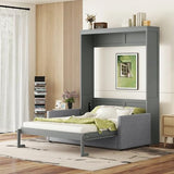 P PURLOVE Queen Wood Murphy Bed with Sofa, Wall Bed Without Slats, No Box Spring Needed (Gray) P PURLOVE