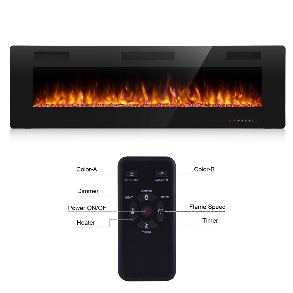 Antarctic Star 42 Inch Electric Fireplace in-Wall Recessed and Wall Mounted, Fireplace Heater and Linear Fireplace with Multicolor Flame, Timer, 750/1500W Control by Touch Panel & Remote