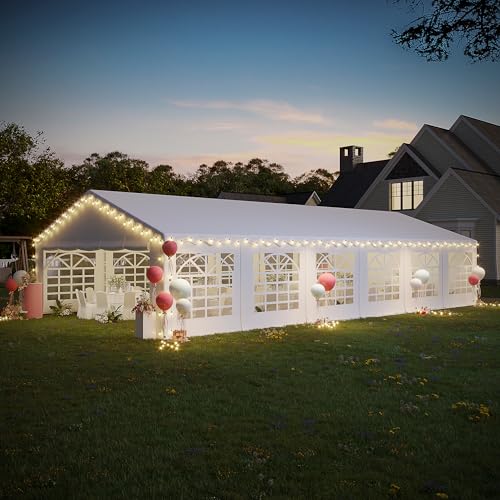 EROMMY 20x40FT Heavy Duty Outdoor Party Tent, White Wedding Canopy with Removable Sidewalls, Roll-Up Doors, Storage Bags, Event & Commercial Gazebo Shelter EROMMY