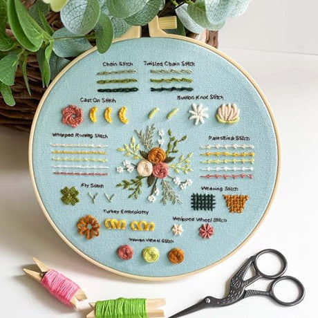 Myfilicity Embroidery Beginners Stitch Practice kit, 3 Embroidery Starter Kits, Learn 30 Different Stitching Techniques for Craft Enthusiasts to Hand-Stitch Fabric and Learn Embroidery Skills… Myfelicity