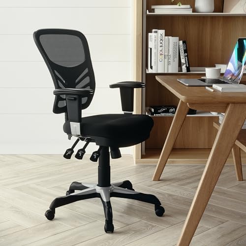 Flash Furniture Nicholas Mid-Back Swivel Desk Chair with Wheels, Mesh Back, Padded Seat, and Armrests, Adjustable Height Mesh Ergonomic Office Chair, Black Flash Furniture