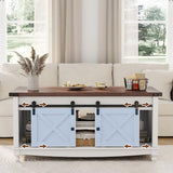 ALLSTAND 48" Farmhouse Lift Top Coffee Table with Storage Sliding Barn Door & Large Hidden Compartment, Coffee Table with Lifting Top with Wooden Lift Tabletop, Storage Coffee Table for Living Room ALLSTAND