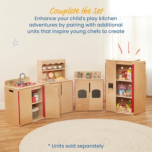 ECR4Kids Play Kitchen Refrigerator, Wooden Playset, Natural ECR4Kids