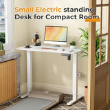 JOY worker Small Electric Standing Desk, 40" x 20" Whole Glass Piece Height Adjustable Desk with Memory Controller, White Sit to Stand Desk Workstation for Home Office JOY worker