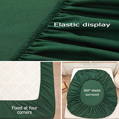 Bedding Twin Size Fitted Sheet Only - Deep Pocket - Fits 15inches Bed Matress Sheet- Bottom Sheet - Soft and Microfiber-Easy Care-Dark Green rushrushlulu