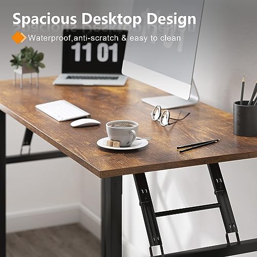 Need Folding Desk for Home Office 39-3/8 inch Length Modern Folding Table Computer Desk No Install Needed Rustic Brown Desktop Black Frame AC5FB(100 * 60) Need