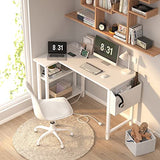 Lufeiya White L Shaped Computer Desk with Power Outlet Shelves, 40 Inch Small Corner Desk for Small Space Home Office, L-Shaped Desk PC Desks, White Lufeiya