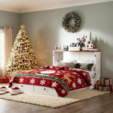 ijuicy Full Size Murphy Bed with Mattress & Extra Large Drawers, Multifunctional Cabinet Bed with USB Charging Station, Farmhouse Murphy Beds Chest for Home (Mattress Included, White & Brown) ijuicy