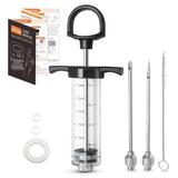 DePango Meat Injector, Anti-Break 1-oz Turkey Injector Syringe for Meats with 2 Stainless Steel Meat Needles, Crack-Proof Plastic Marinade Flavor Injector for BBQ Smoker, Steak, Pork and Chicken DePango