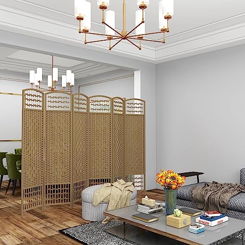 HOMCOM 6 Panel Room Divider, Folding Privacy Screen, 5.6' Room Separator, Wave Fiber Freestanding Partition Wall Divider, Natural HOMCOM