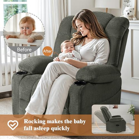 Vawobl Swivel Rocker Recliner Chair for Adults – Manual Glider Sofa with Massage, Heat & Vibration, 360° Rocking for Living Room (Dark Gray, 30"x30"x40") Vawobl