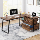 LITTLE TREE Reversible 53-inch L Shaped Desk with 3 Drawer, Farmhouse Corner Desk Gaming Table with Shelves and File Cabinet for Letter Size & Legal Size File for Home Office and Small Space LITTLE TREE