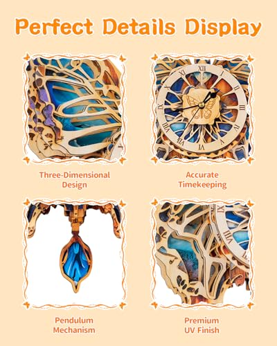 Rnfinewow 3D Puzzles for Adults, Butterfly Design Clock Kit with Pendulum, Beginner 3D Wooden Puzzle Model Kit Wall Decor, Butterfly Puzzle DIY Crafts for Mom, Women and Grandma Rnfinewow