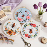 Uniartfy 3 Pack Bee Flower Embroidery Kits for Beginners, Cross Stitch Kit for Adults, DIY Needlepoint with Embroidery Hoop, Tools, Easy to Learn Video & Instructions, Hand Embroidery Starter Kit