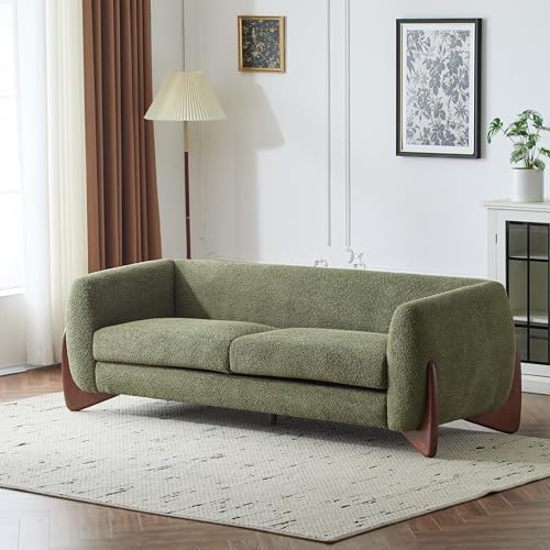 Christopher Knight Home Almab 82 Inches Sofa Couch, Cozy Boucle Upholstered 3-Seater Sofa, Wood Frame Couch, Comfy Couches for Living Room and Office, Modern Soft Plush Sofa, Olive Green Christopher Knight Home