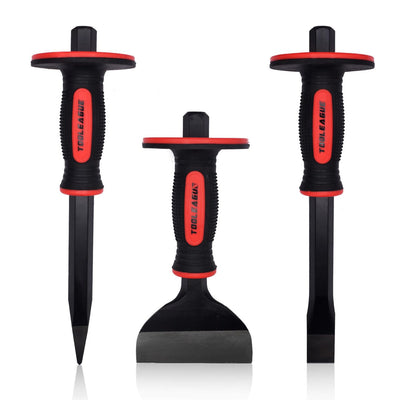 TOOLEAGUE 3Pcs Heavy Duty Masonry Chisel Set, 11-Inch Point & Flat Chisel, 8-Inch Brick Chisel with Hand Protection