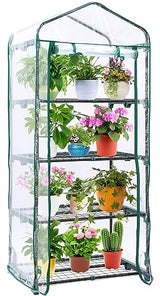 Mini Greenhouse for Outdoors Indoor: Ohuhu Small Green House with 4 Tier Shelves, Portable Plastic Greenhouses with Heavy Duty Transparent PVC Cover for Winter Garden Patio Backyard Porch Balcony Ohuhu