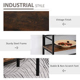 HOMCOM 3-Tier Console Table Industrial Style Storage Metal Wooden Shelf with a Robust Multi-Functional Design & Adjustable Feet, Black HOMCOM
