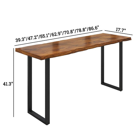 QQXX Industrial Rectangular Bar Height Table with Solid Wood Top – Stylish Brown Design for Home and Business Use QQXX