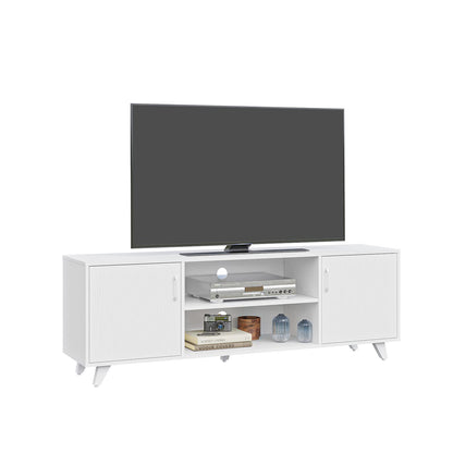 Panana TV Stand Television Stands TV Console Unit with Shelf and 2 Doors Storage Cabinets for Living Room Bedroom for TVs up to 70 Inches (White,62.99 inches)