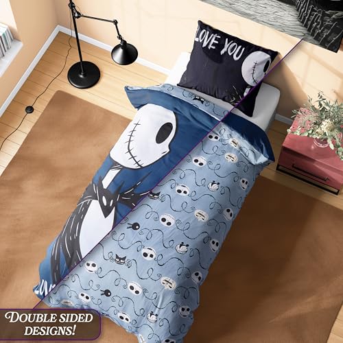 Disney Stitch Duvet Cover and Pillowcase Set, Single or Double Size, Bedroom Accessories for Kids Teens (Black Jack Single) Disney