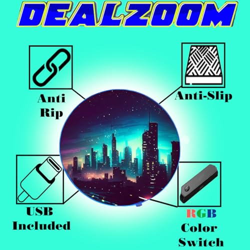 DEALZOOM Gaming Chair Mat LED RGB Gaming Lights (Skyline 47”) - Noise Cancelling, Anti-Slip Gamer Floor Mat – Scratch Resistant Computer Gaming Mat for Chair – Office Chair Mat for Hardwood Floor DEALZOOM