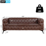 84" Chesterfield Couch PU Leather, Traditional Square Arm Removable Cushion 3 Seater Sofa, Tufted Button Trim with Iron Legs for Living Room Office (Dark Brown) Yuxuanhang