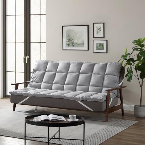 CirclesHome Grey Futon Mattress Toppers with Anti-Slip Anchors - Futon Cover Filled with Plush Down Alternative Fill - Full Size Futon Cover is Soft, Comfortable and Allergy Free (Size: 54 x 75 x 2) CIRCLESHOME