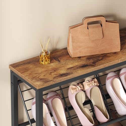 HOOBRO Shoe Rack, 5-Tier Narrow Slanted Shoe Storage Shelf, Slim Shoe Organizer for Front Door Entrance, Garage, Entryway, Holds up to 12-16 Pairs of Shoes, Rustic Brown and Black BF20XJ01 HOOBRO