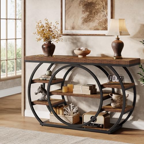 Tribesigns 47" Console Table for Living Room, 5-Tier Industrial Entryway Table with Metal Frame, Narrow Sofa Table Behind Couch Accent Tables for Entryway, Hallway, Foyer, Rustic Brown Tribesigns