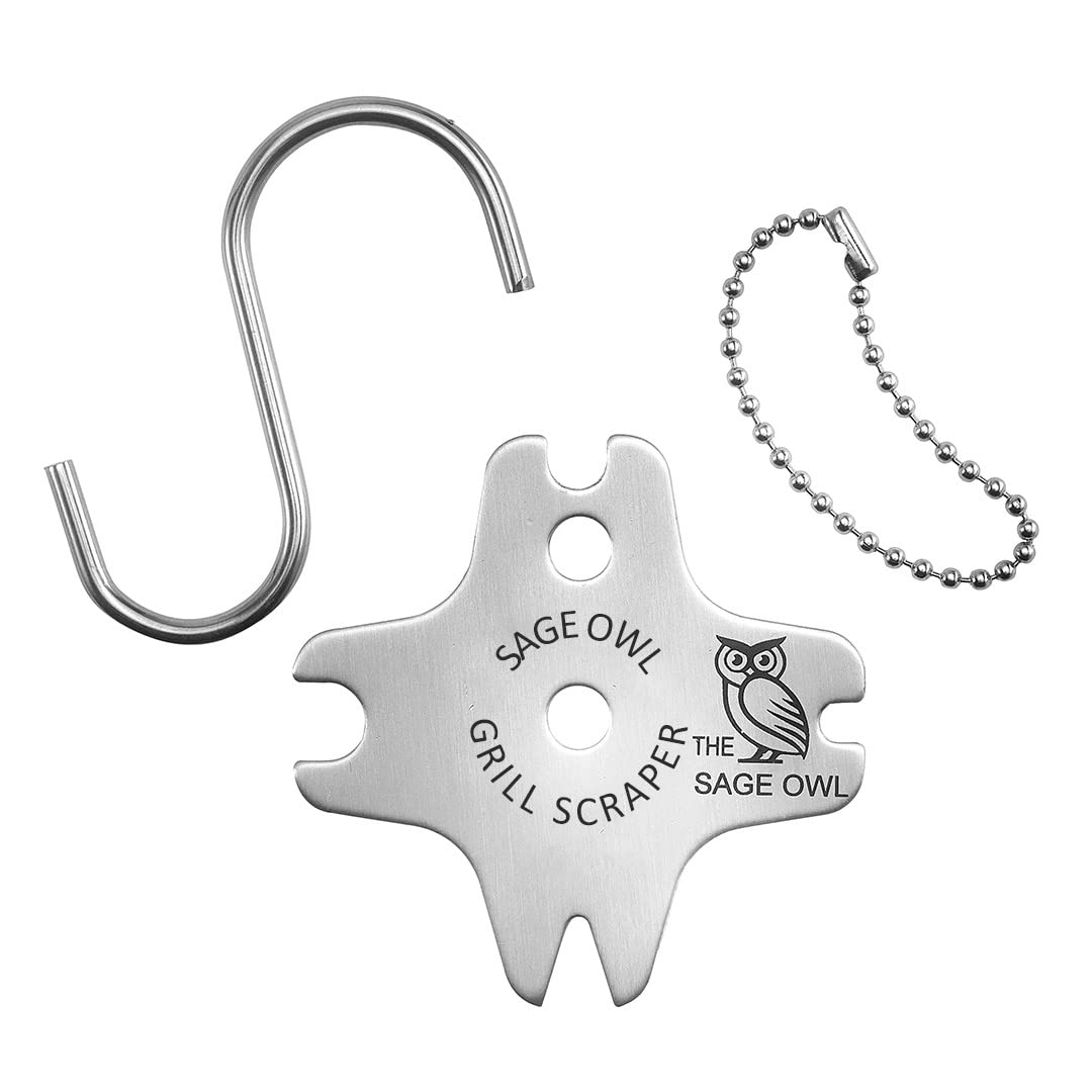 Sage Owl Bristle-Free Stainless Steel BBQ Grill Scraper – Safe Grill Cleaner for Outdoor Grills, Smoker Accessories, Cooking Gadgets, and Barbecue Grilling Tools – Ideal Mens Stocking Stuffers The Sage Owl