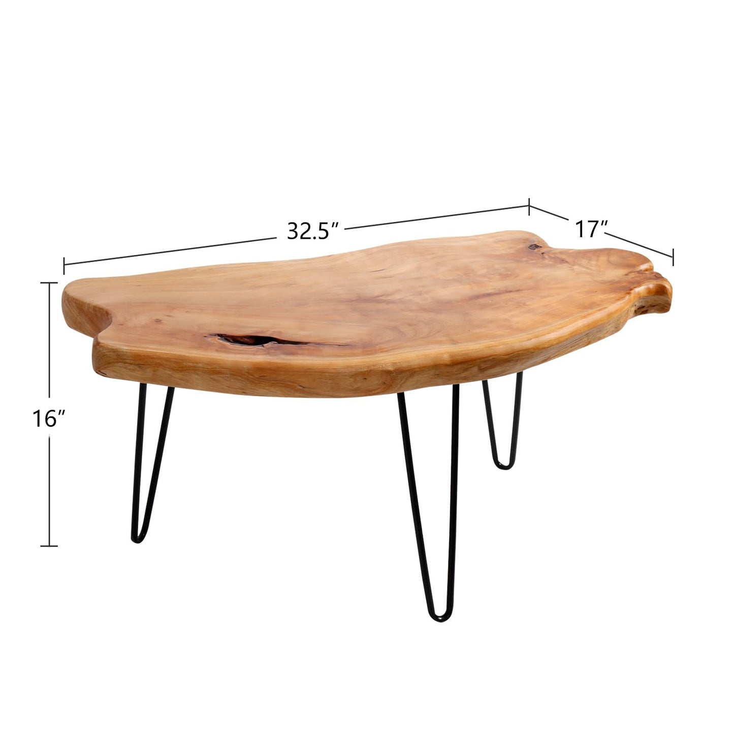 WELLAND Live Edge Cedar Wood Coffee Table Metal Hairpin Legs for Living Room - WoodArtSupply