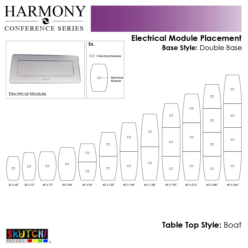 SKUTCHI DESIGNS INC. 10-Person Boat Shaped Modular Conference Table with Power and Data | Harmony Series | 10' Meeting Room Table | Scratch-Resistant Laminate | Square Metal Bases & Light Gray SKUTCHI DESIGNS INC.